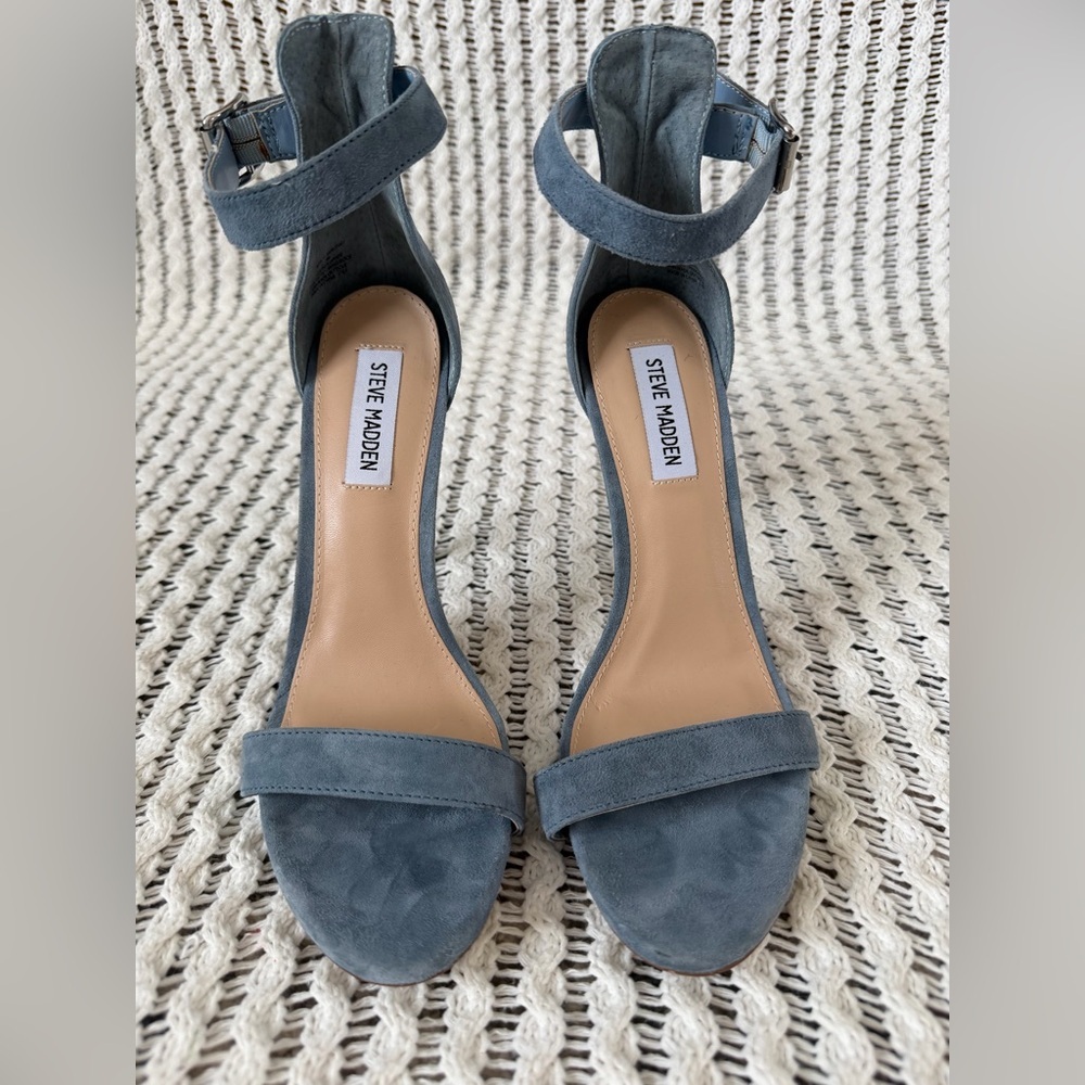 STEVE MADDEN Mercy Dusty Blue Suede Ankle Strap Stiletto Heels Women’s Size 8 - Picture 6 of 9